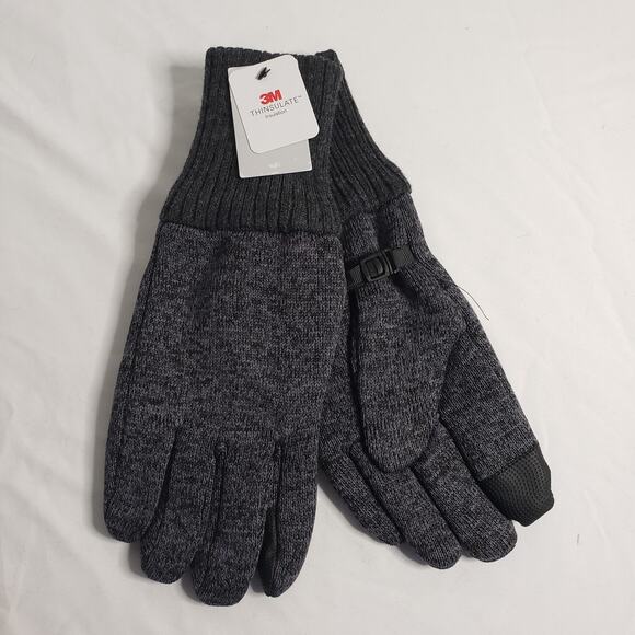 3M Thinsulate Men's One Size Knit Gloves Dark Charcoal Gray Tech Finger Tip New - Picture 1 of 6